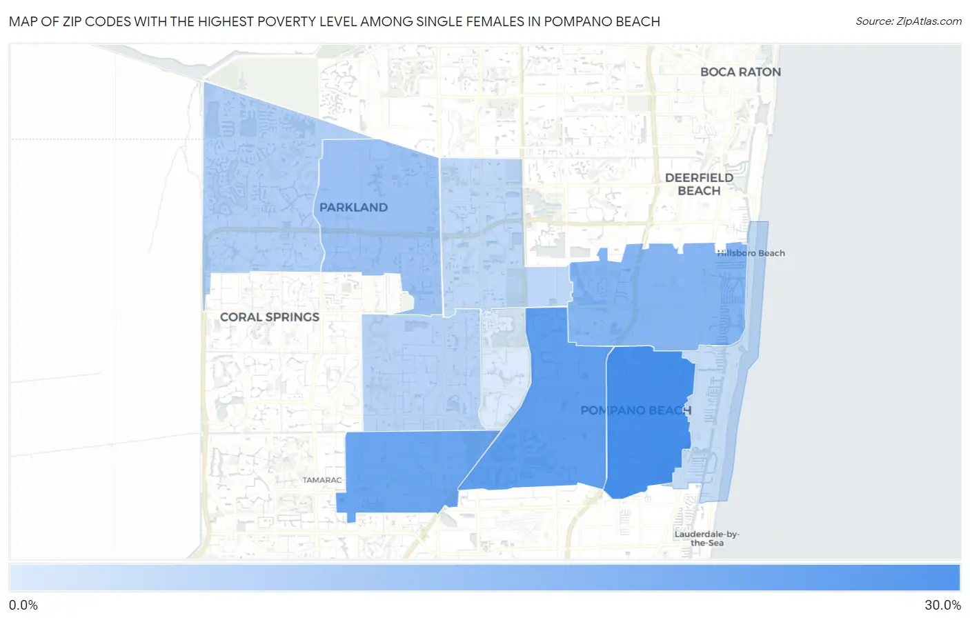 Zip Codes with the Highest Poverty Level Among Single Females in Pompano Beach Map