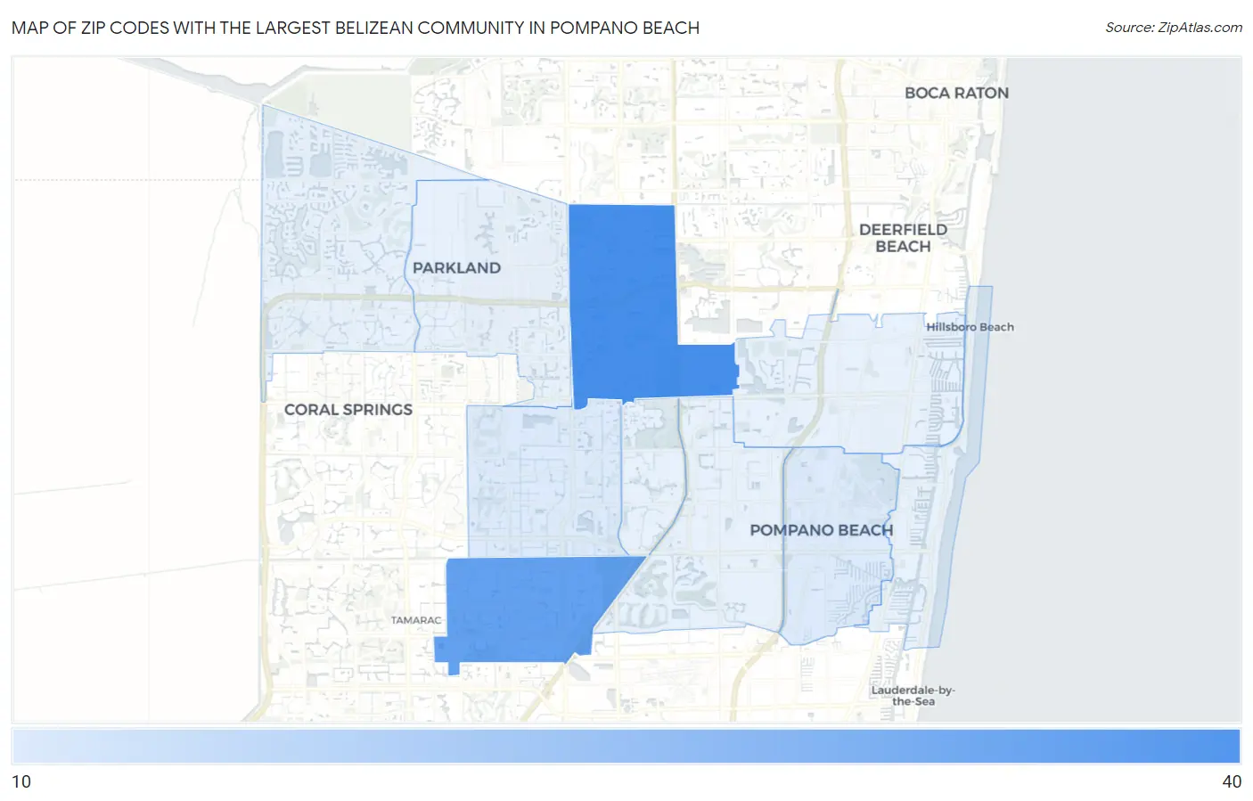 Zip Codes with the Largest Belizean Community in Pompano Beach Map