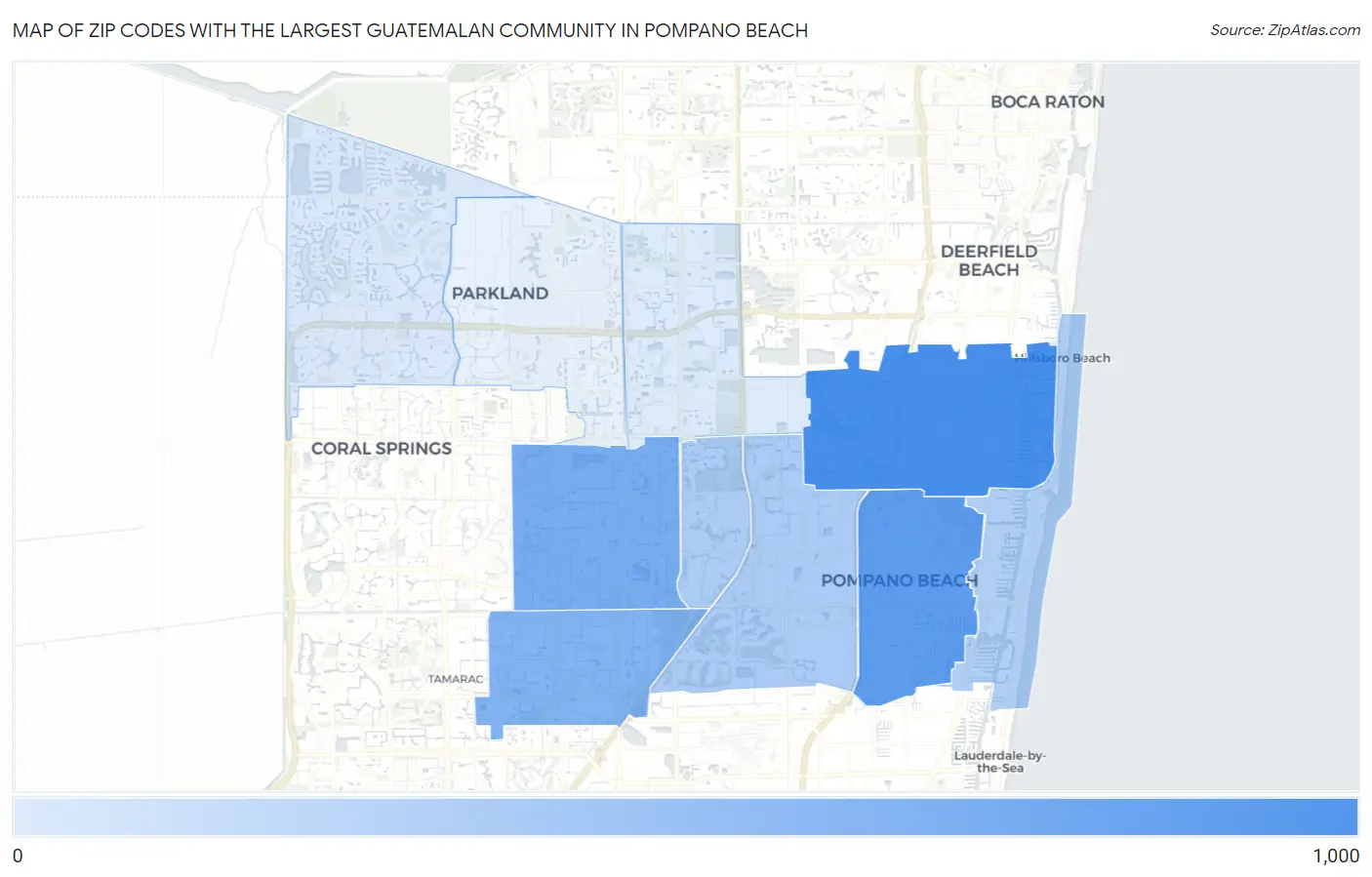 Zip Codes with the Largest Guatemalan Community in Pompano Beach Map