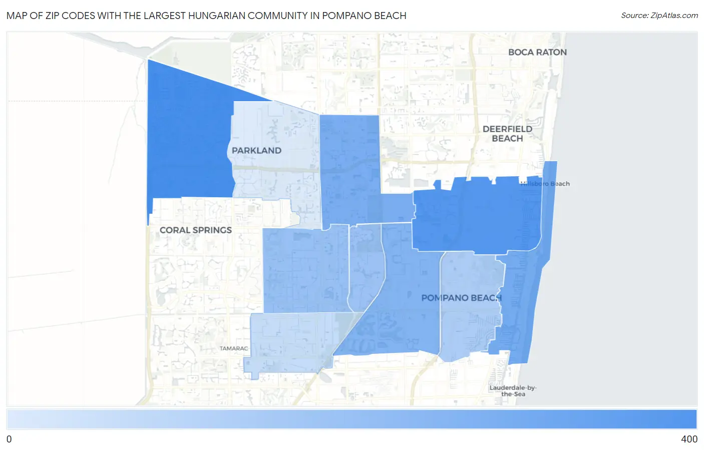 Zip Codes with the Largest Hungarian Community in Pompano Beach Map