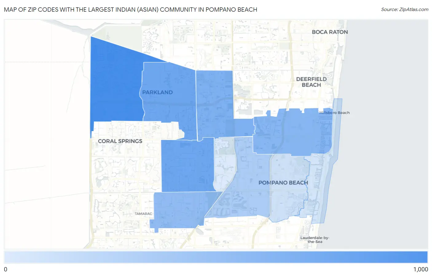 Zip Codes with the Largest Indian (Asian) Community in Pompano Beach Map