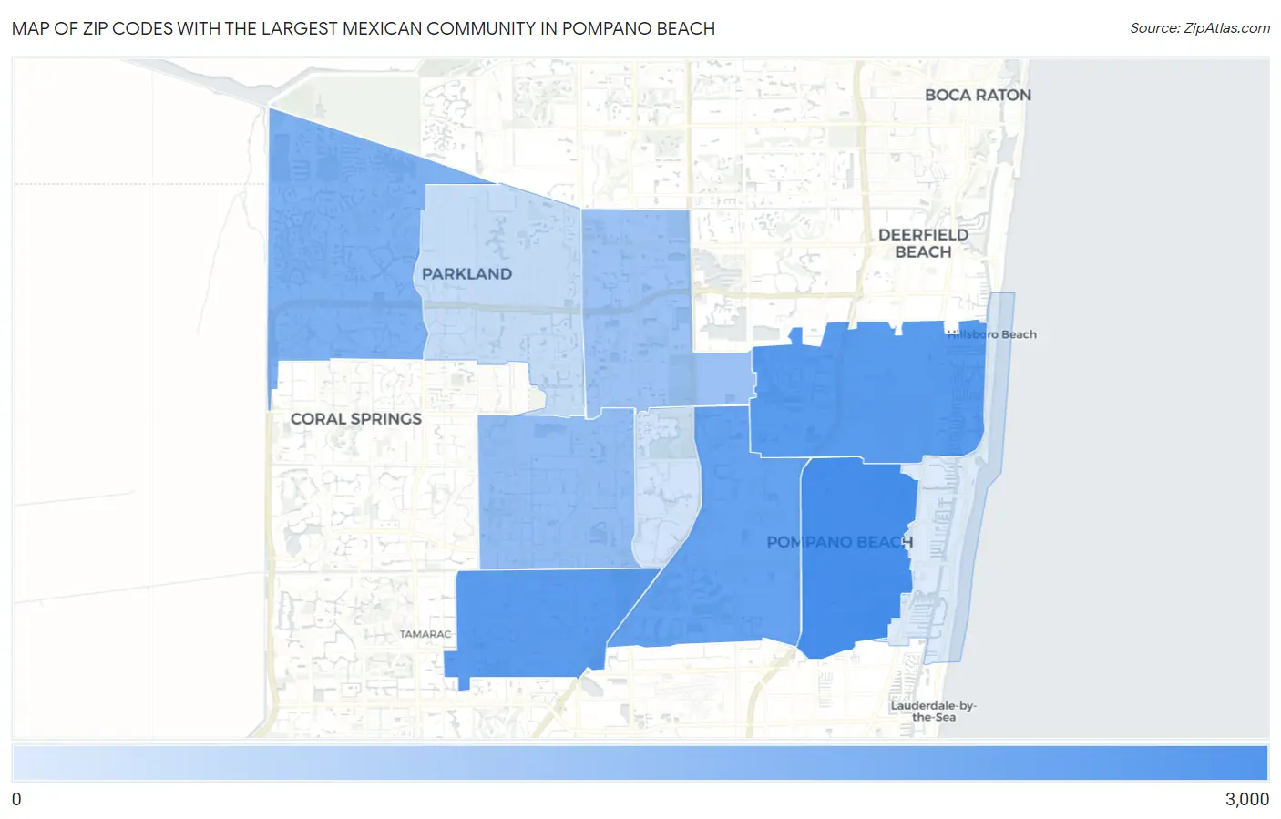 Zip Codes with the Largest Mexican Community in Pompano Beach Map