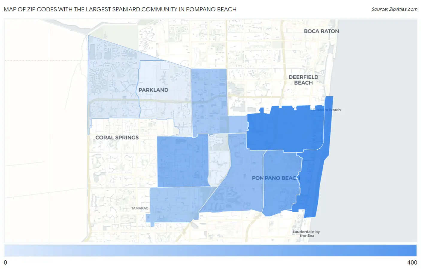 Zip Codes with the Largest Spaniard Community in Pompano Beach Map