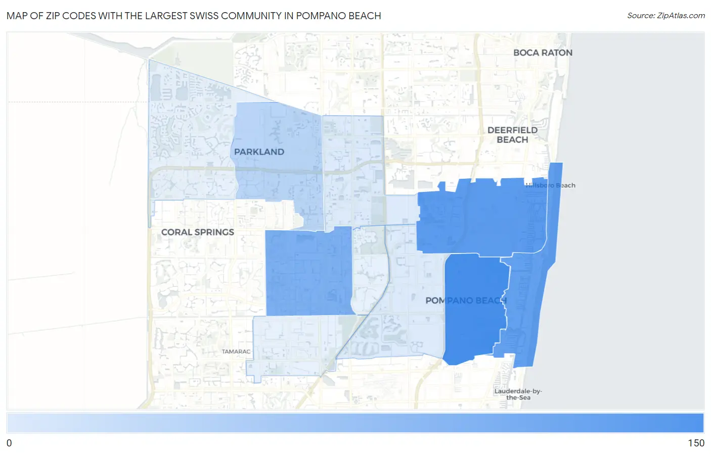 Zip Codes with the Largest Swiss Community in Pompano Beach Map