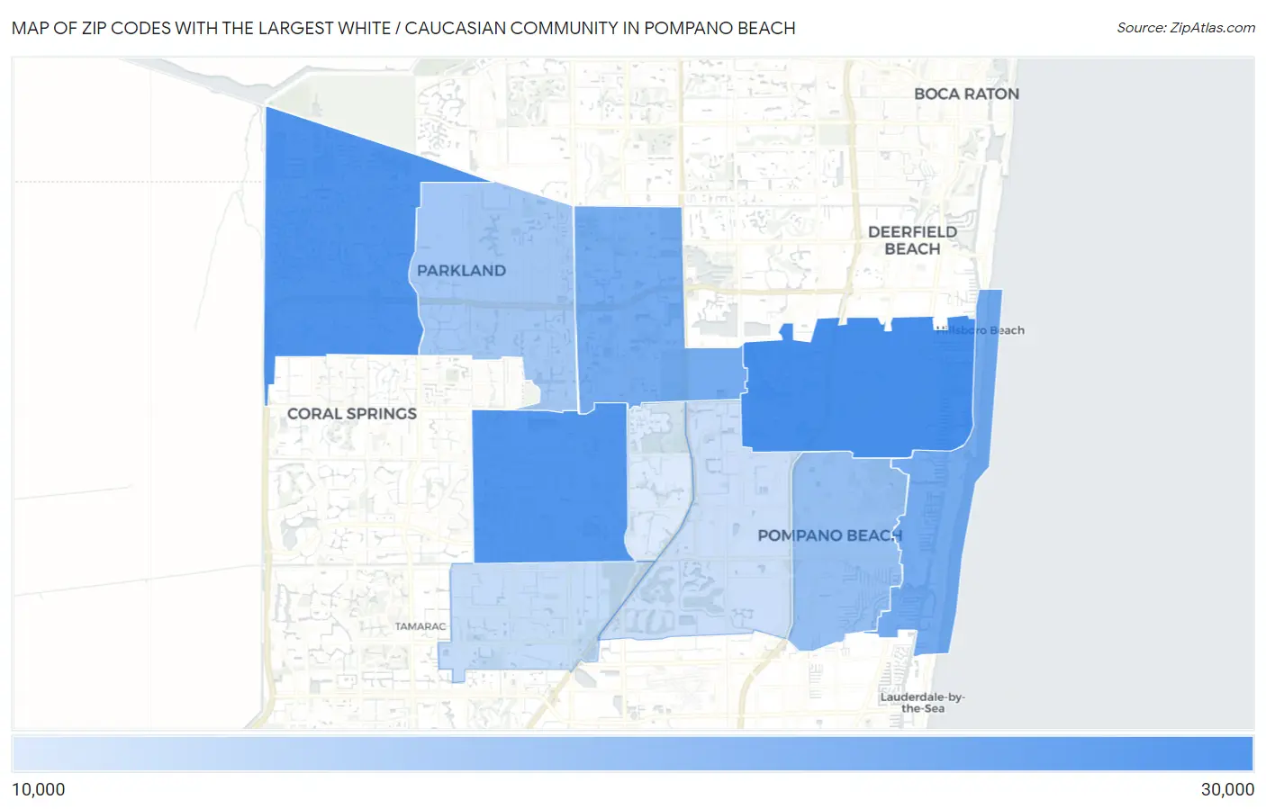 Zip Codes with the Largest White / Caucasian Community in Pompano Beach Map