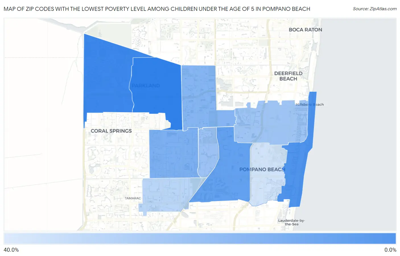 Zip Codes with the Lowest Poverty Level Among Children Under the Age of 5 in Pompano Beach Map