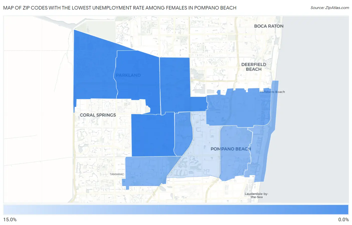 Zip Codes with the Lowest Unemployment Rate Among Females in Pompano Beach Map