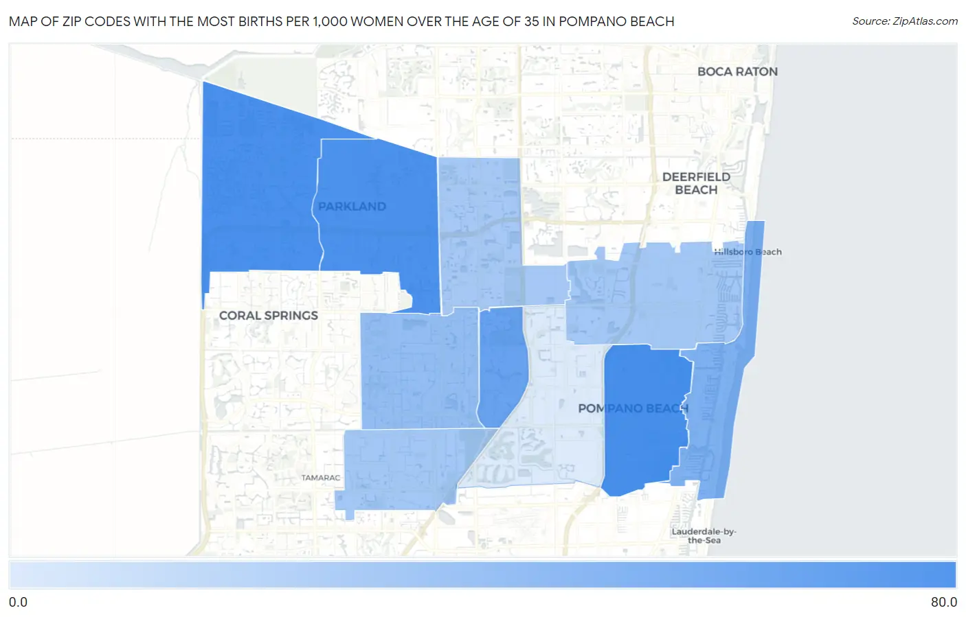 Zip Codes with the Most Births per 1,000 Women Over the Age of 35 in Pompano Beach Map