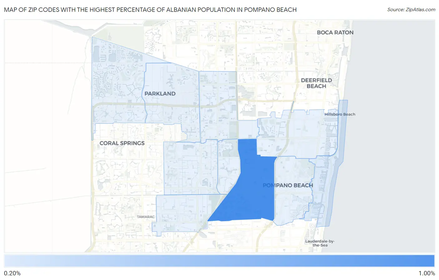 Zip Codes with the Highest Percentage of Albanian Population in Pompano Beach Map
