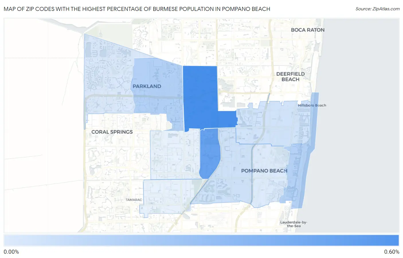 Zip Codes with the Highest Percentage of Burmese Population in Pompano Beach Map