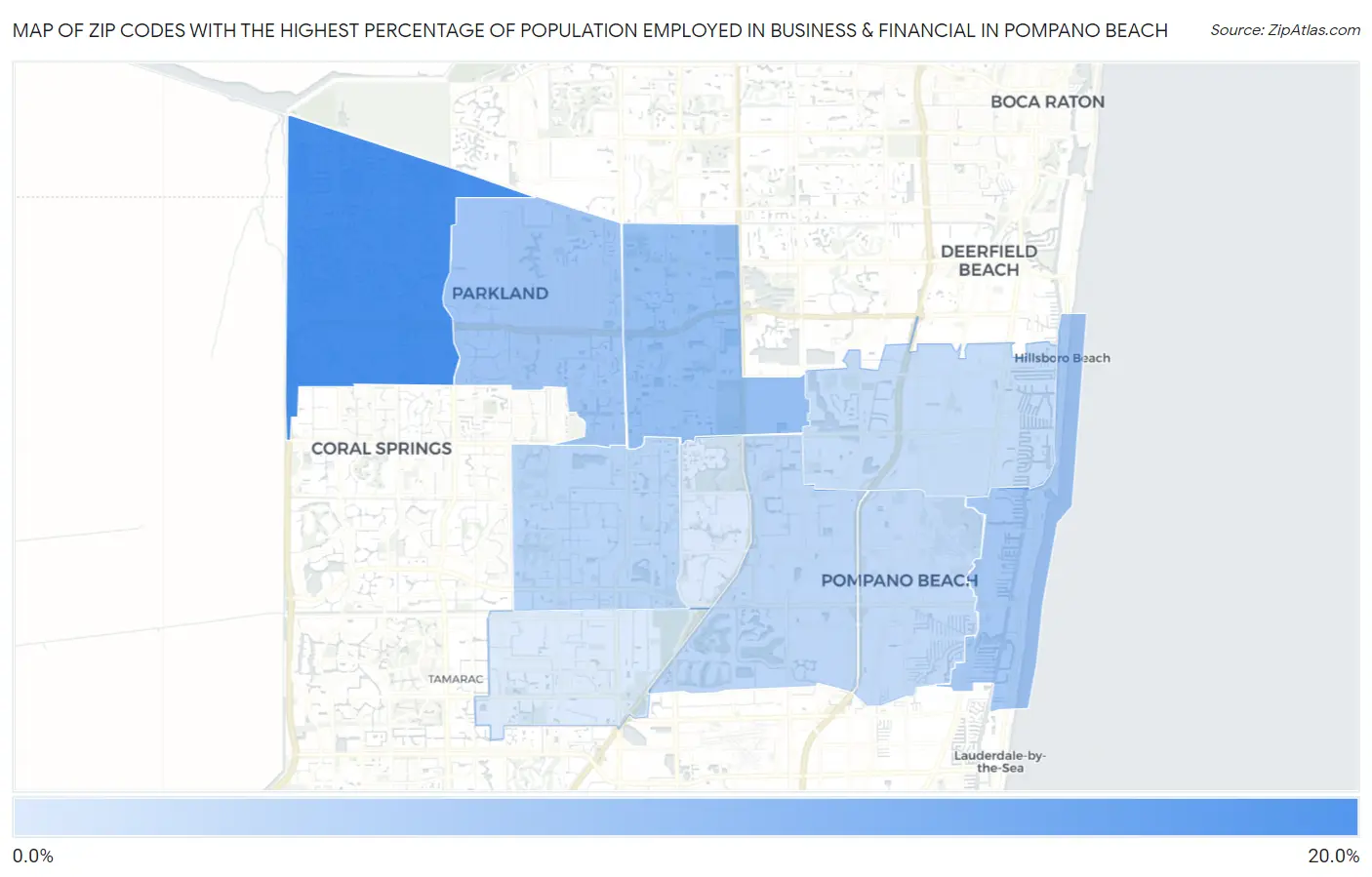 Zip Codes with the Highest Percentage of Population Employed in Business & Financial in Pompano Beach Map