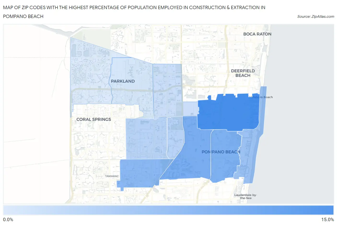 Zip Codes with the Highest Percentage of Population Employed in Construction & Extraction in Pompano Beach Map