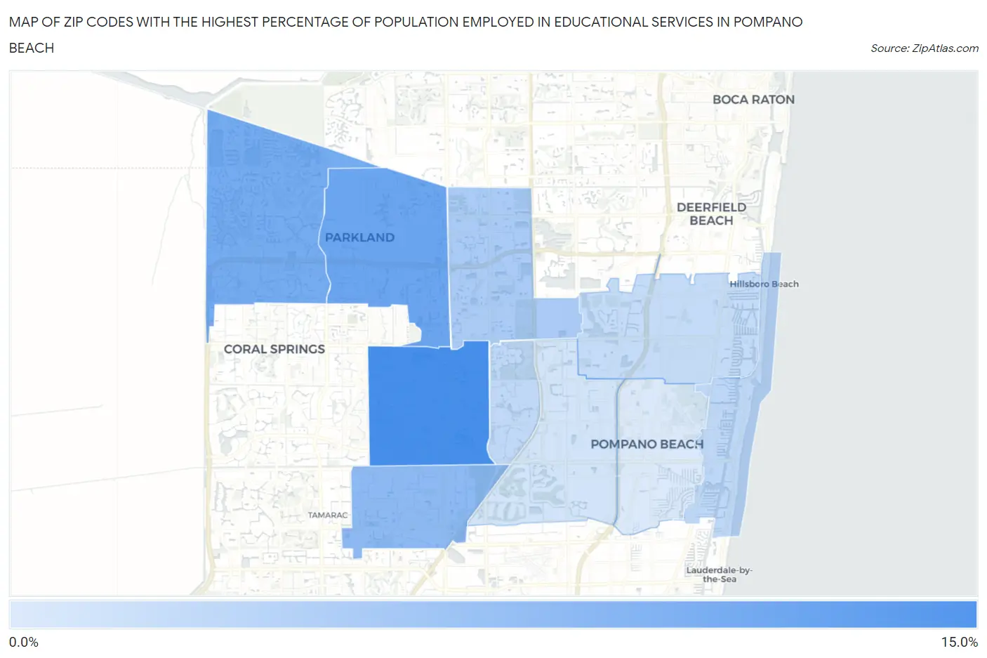 Zip Codes with the Highest Percentage of Population Employed in Educational Services in Pompano Beach Map