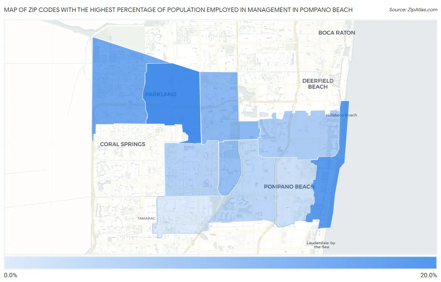 Zip Codes with the Highest Percentage of Population Employed in Management in Pompano Beach Map