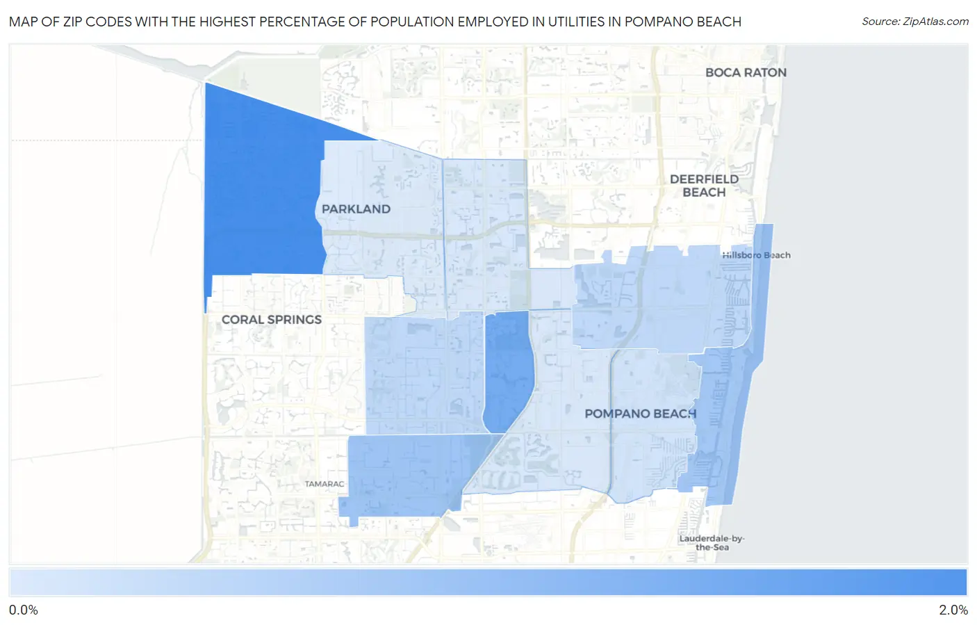 Zip Codes with the Highest Percentage of Population Employed in Utilities in Pompano Beach Map