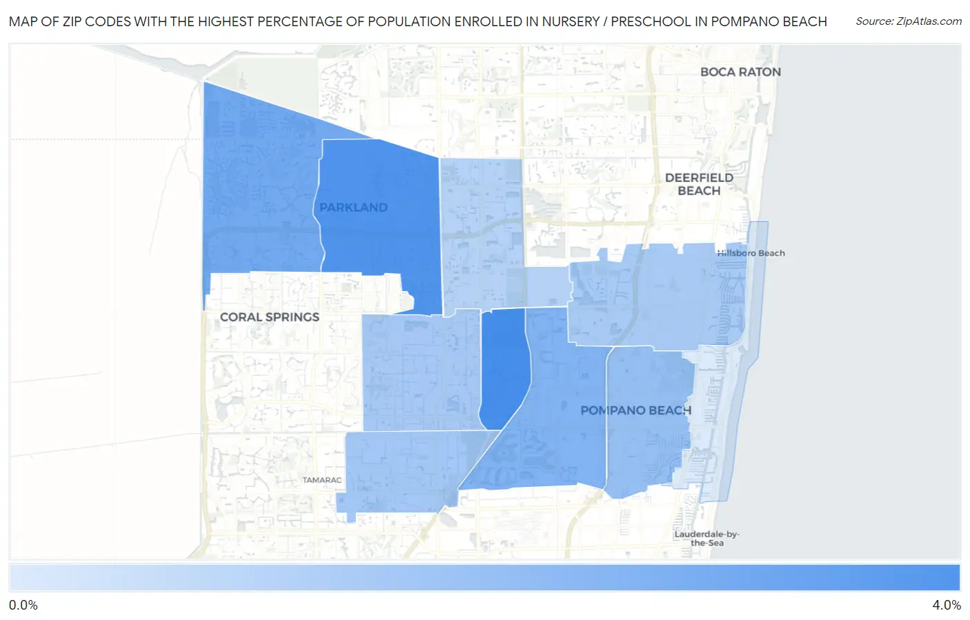 Zip Codes with the Highest Percentage of Population Enrolled in Nursery / Preschool in Pompano Beach Map