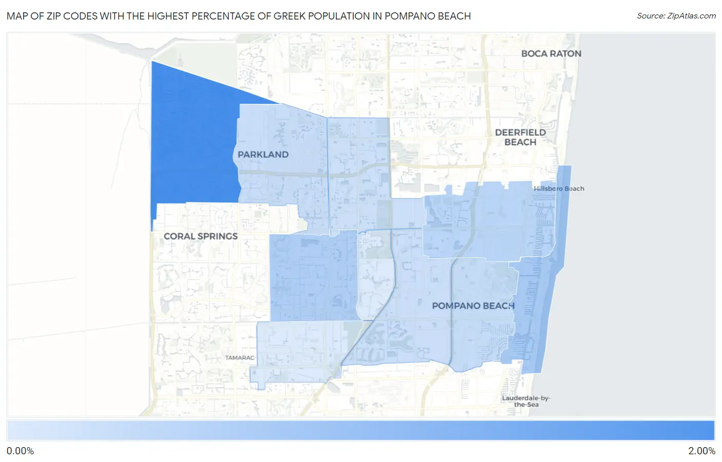 Zip Codes with the Highest Percentage of Greek Population in Pompano Beach Map