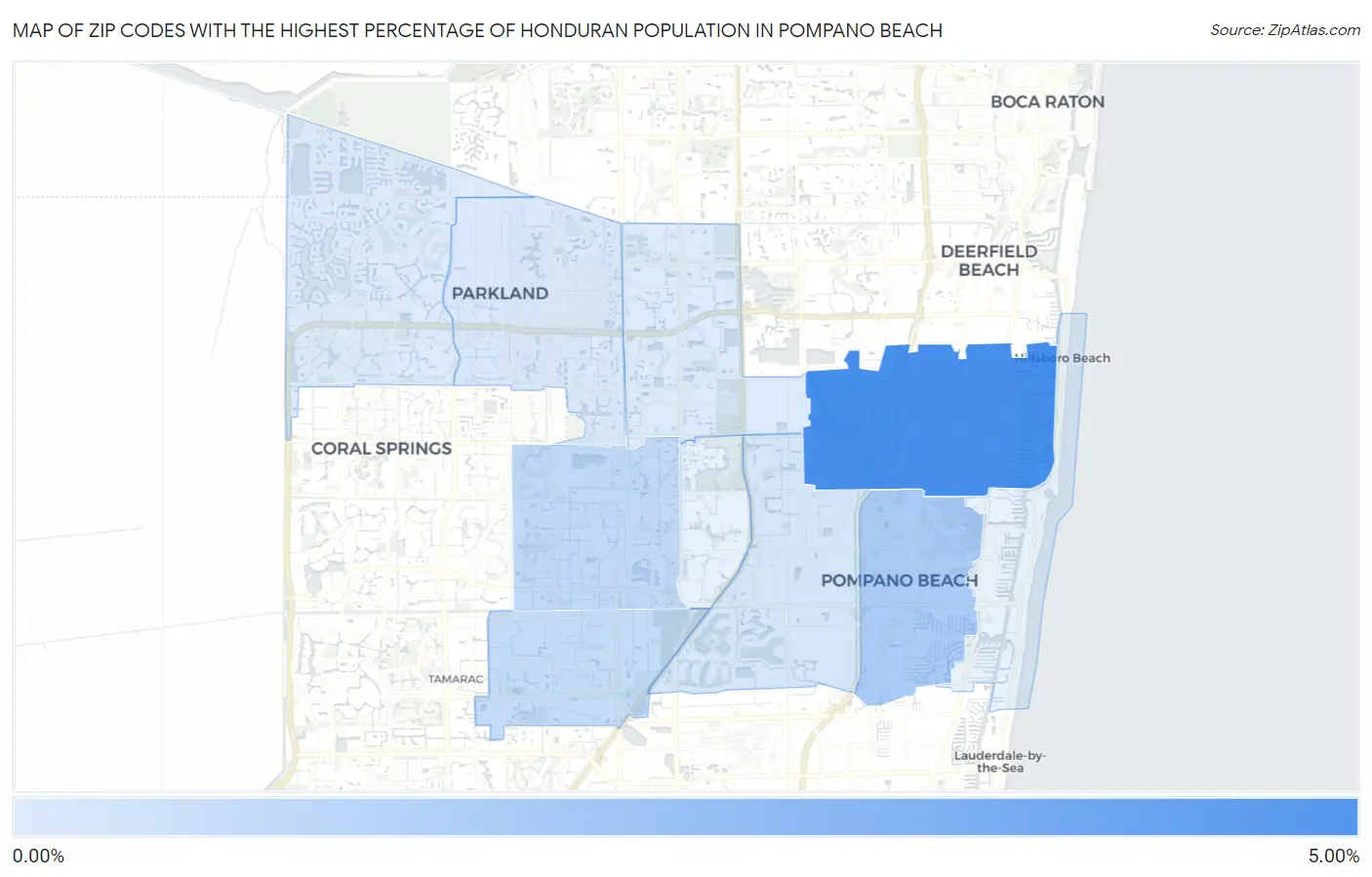 Zip Codes with the Highest Percentage of Honduran Population in Pompano Beach Map