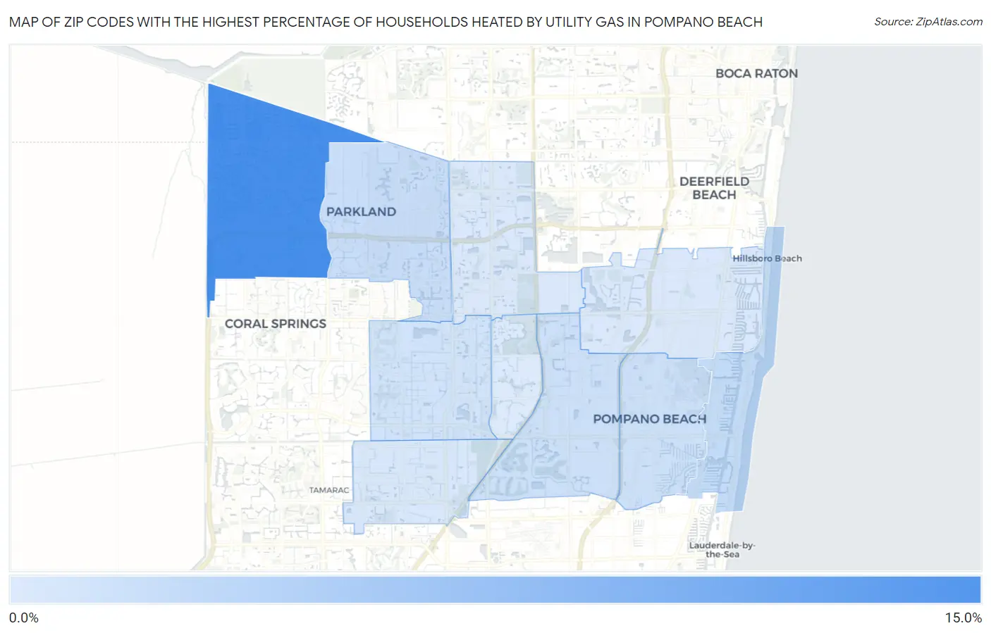 Zip Codes with the Highest Percentage of Households Heated by Utility Gas in Pompano Beach Map