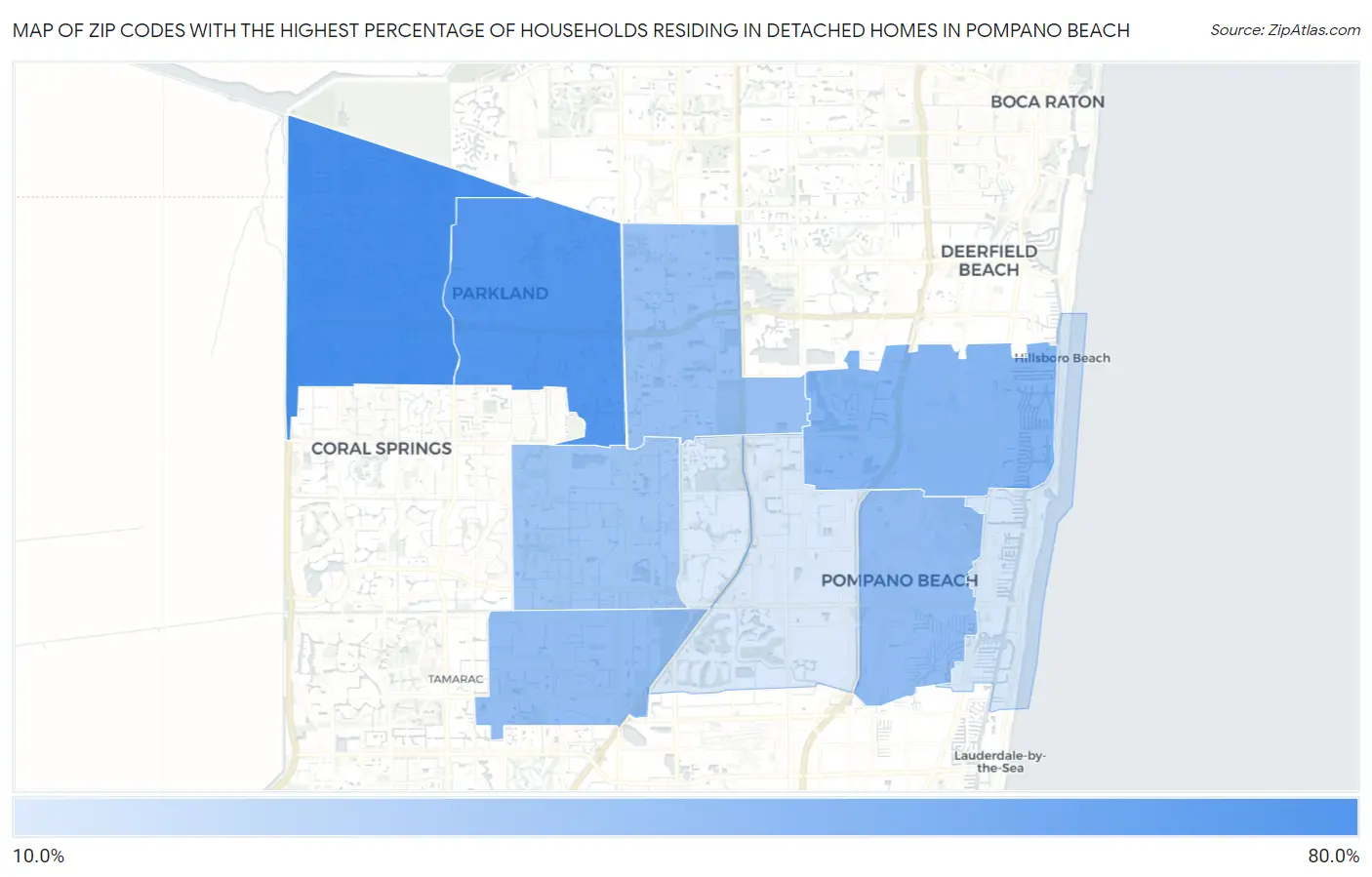 Zip Codes with the Highest Percentage of Households Residing in Detached Homes in Pompano Beach Map