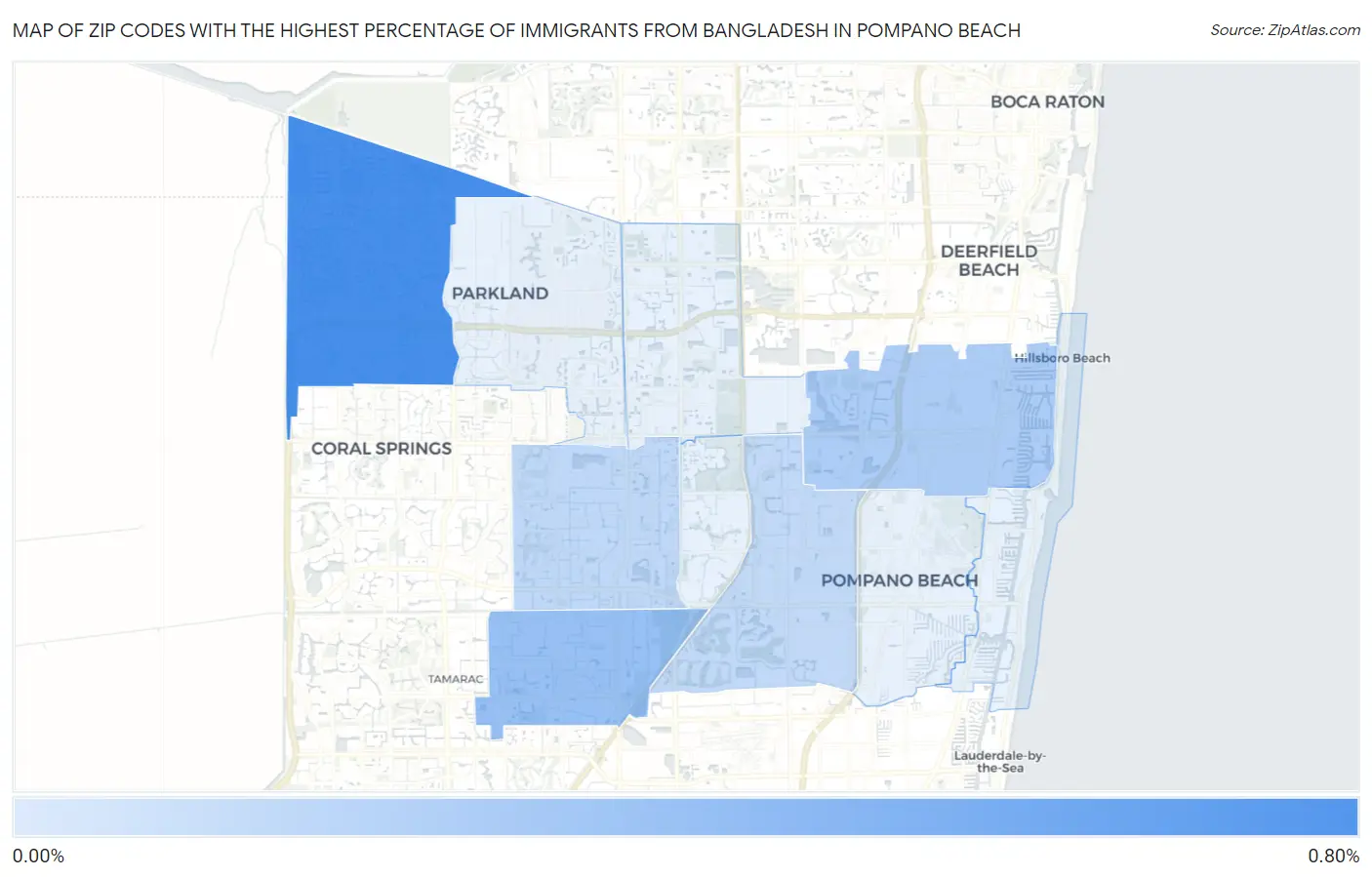 Zip Codes with the Highest Percentage of Immigrants from Bangladesh in Pompano Beach Map