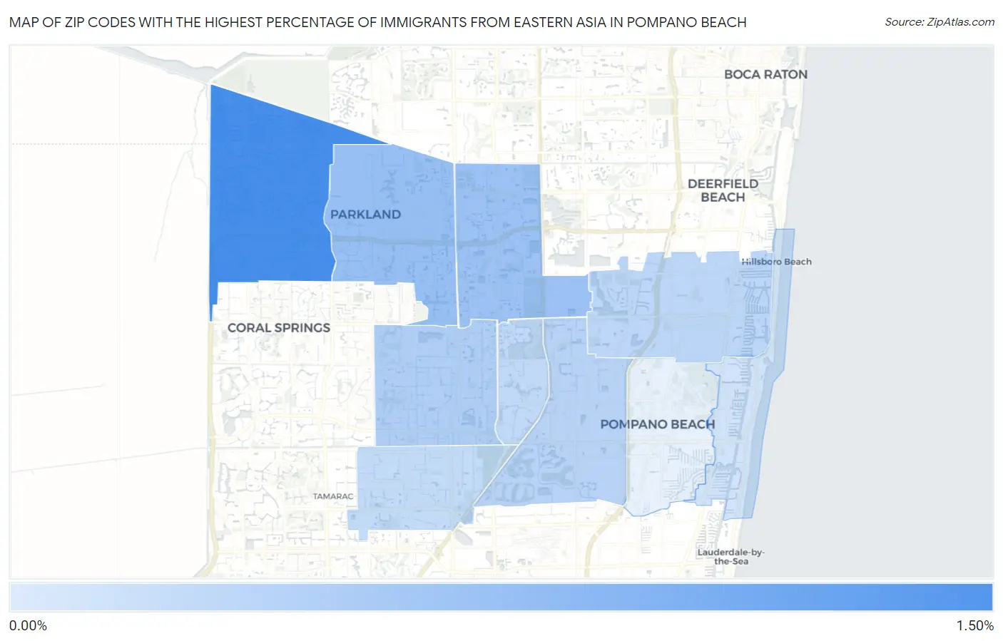 Zip Codes with the Highest Percentage of Immigrants from Eastern Asia in Pompano Beach Map