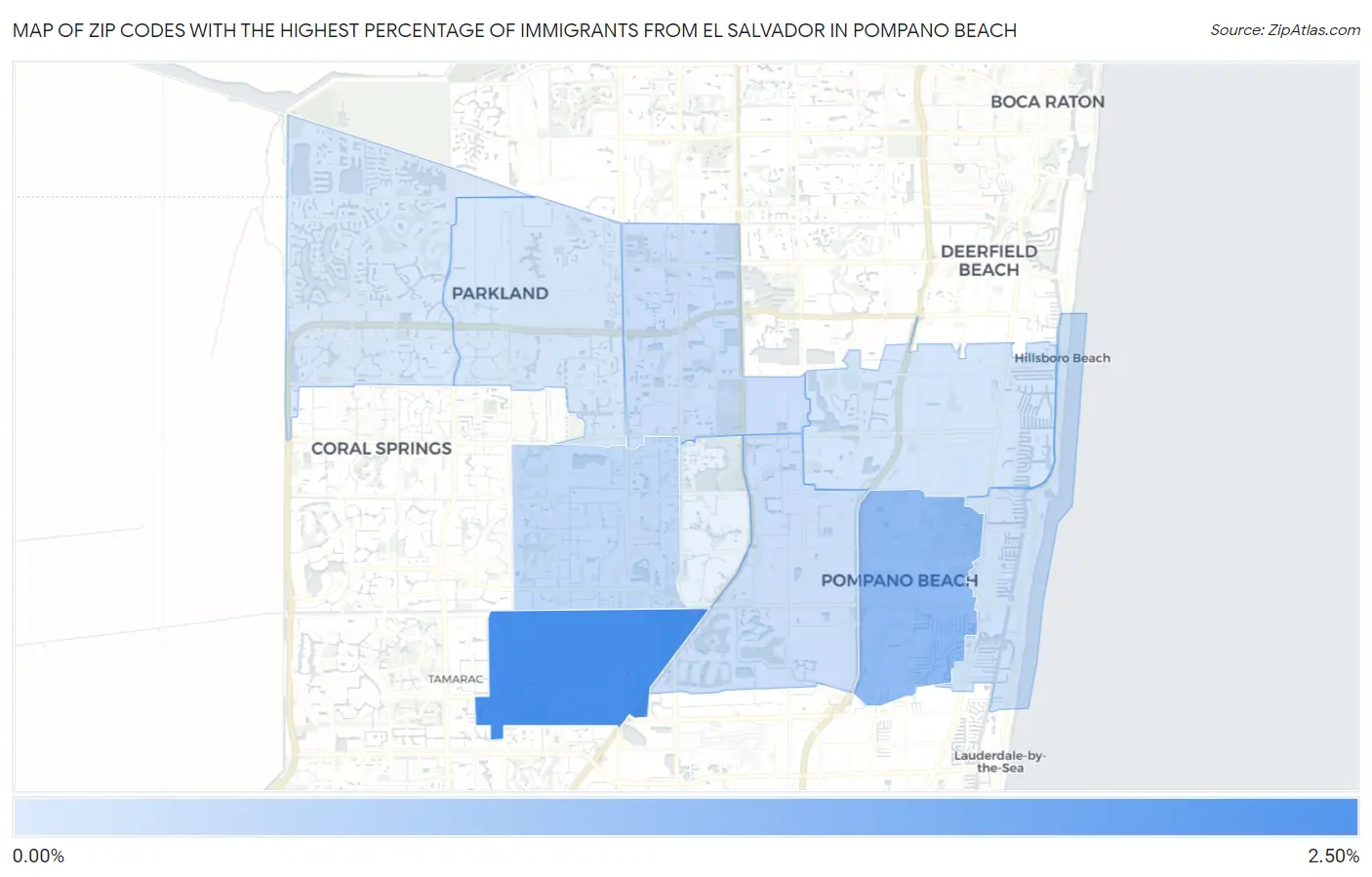 Zip Codes with the Highest Percentage of Immigrants from El Salvador in Pompano Beach Map