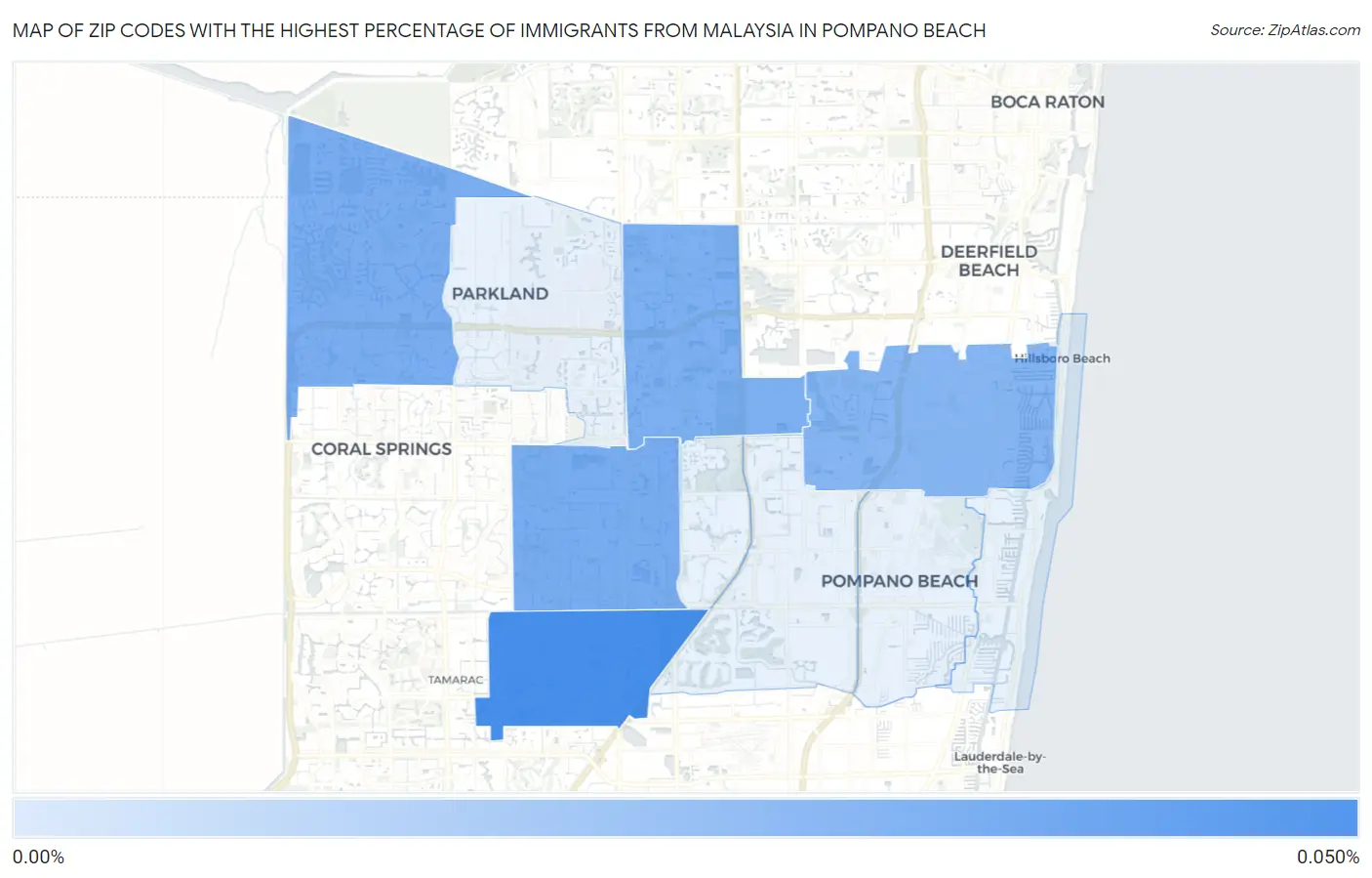 Zip Codes with the Highest Percentage of Immigrants from Malaysia in Pompano Beach Map