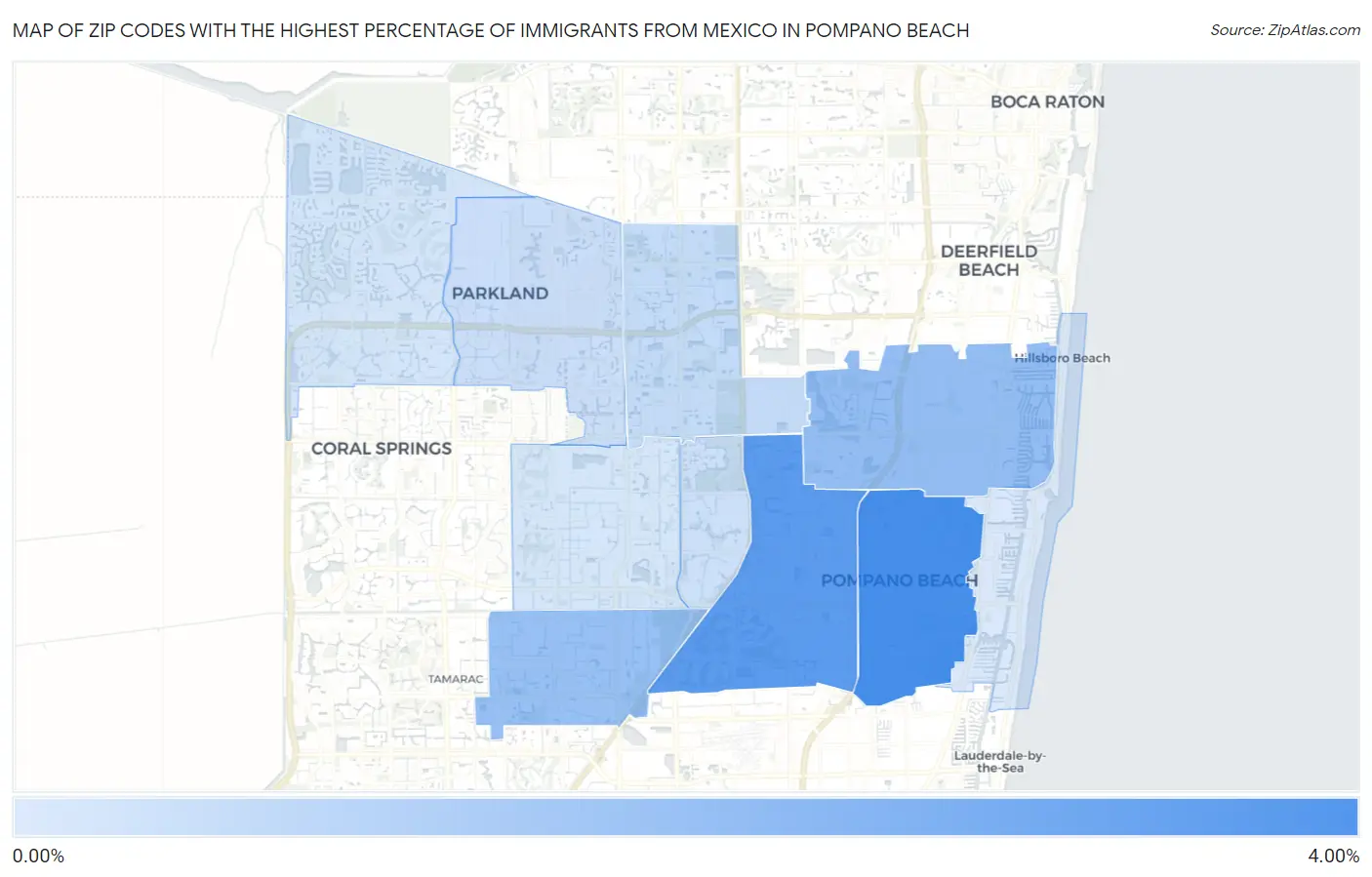 Zip Codes with the Highest Percentage of Immigrants from Mexico in Pompano Beach Map