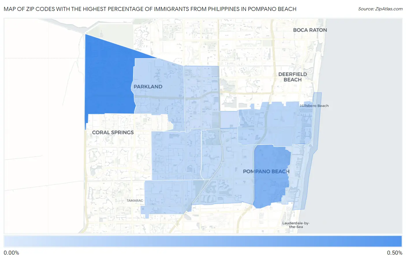 Zip Codes with the Highest Percentage of Immigrants from Philippines in Pompano Beach Map