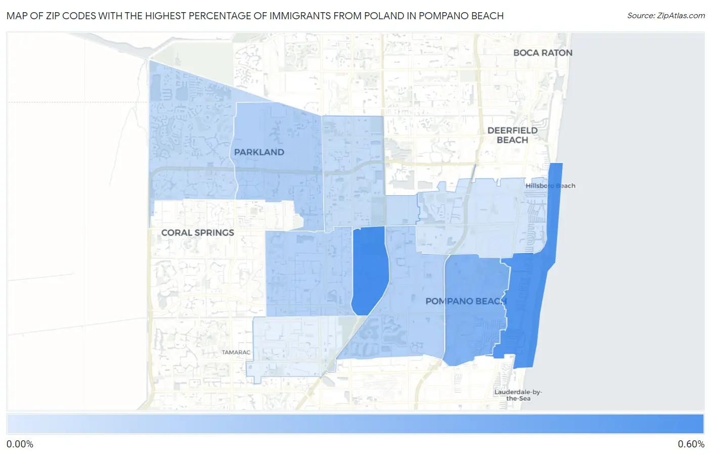 Zip Codes with the Highest Percentage of Immigrants from Poland in Pompano Beach Map