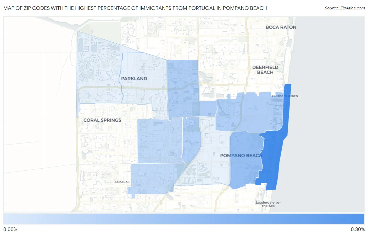 Zip Codes with the Highest Percentage of Immigrants from Portugal in Pompano Beach Map