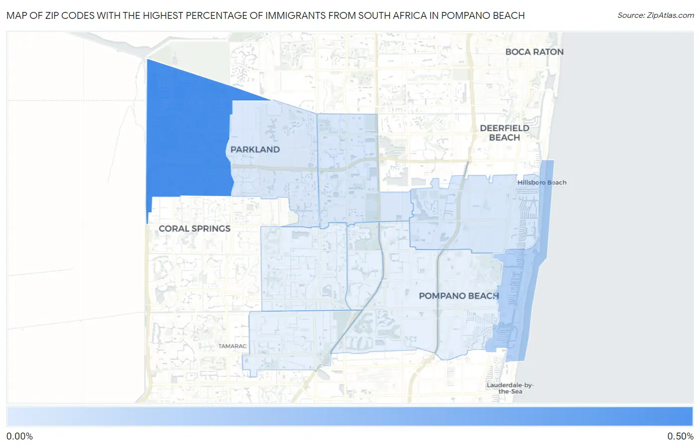 Zip Codes with the Highest Percentage of Immigrants from South Africa in Pompano Beach Map