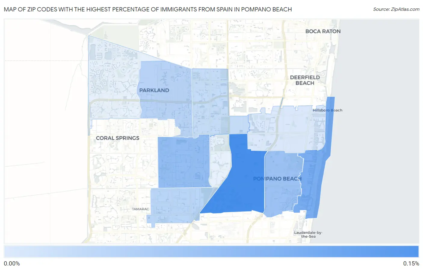 Zip Codes with the Highest Percentage of Immigrants from Spain in Pompano Beach Map