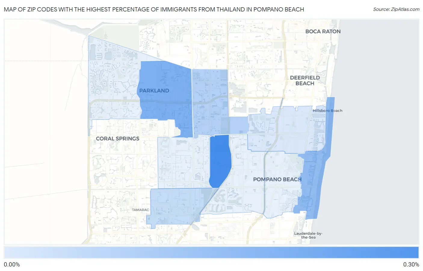 Zip Codes with the Highest Percentage of Immigrants from Thailand in Pompano Beach Map