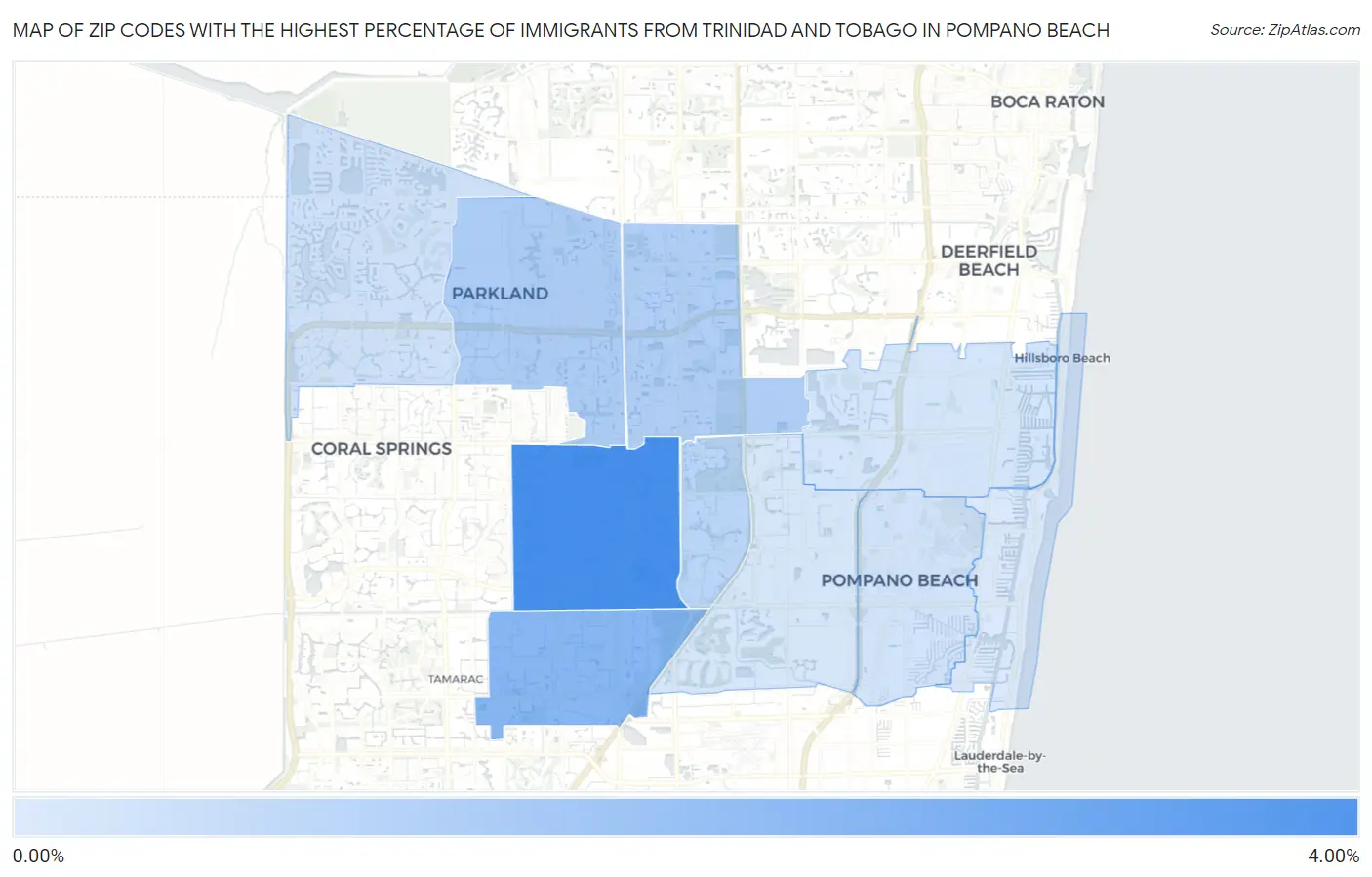Zip Codes with the Highest Percentage of Immigrants from Trinidad and Tobago in Pompano Beach Map