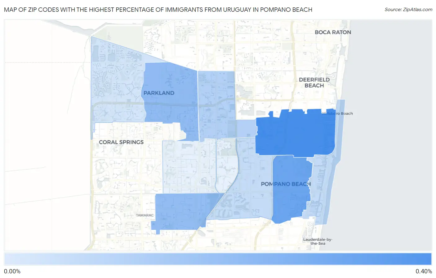 Zip Codes with the Highest Percentage of Immigrants from Uruguay in Pompano Beach Map