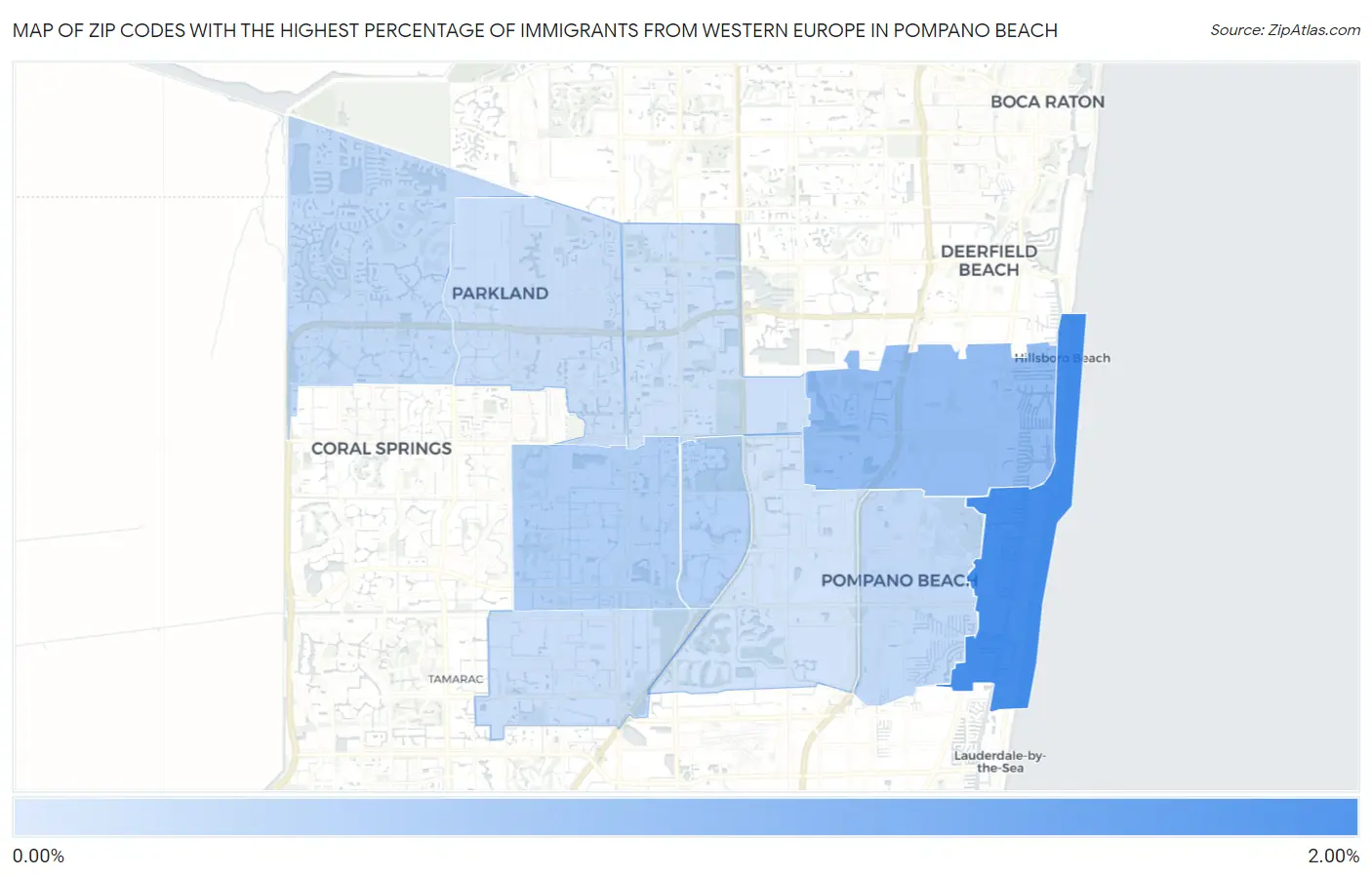Zip Codes with the Highest Percentage of Immigrants from Western Europe in Pompano Beach Map