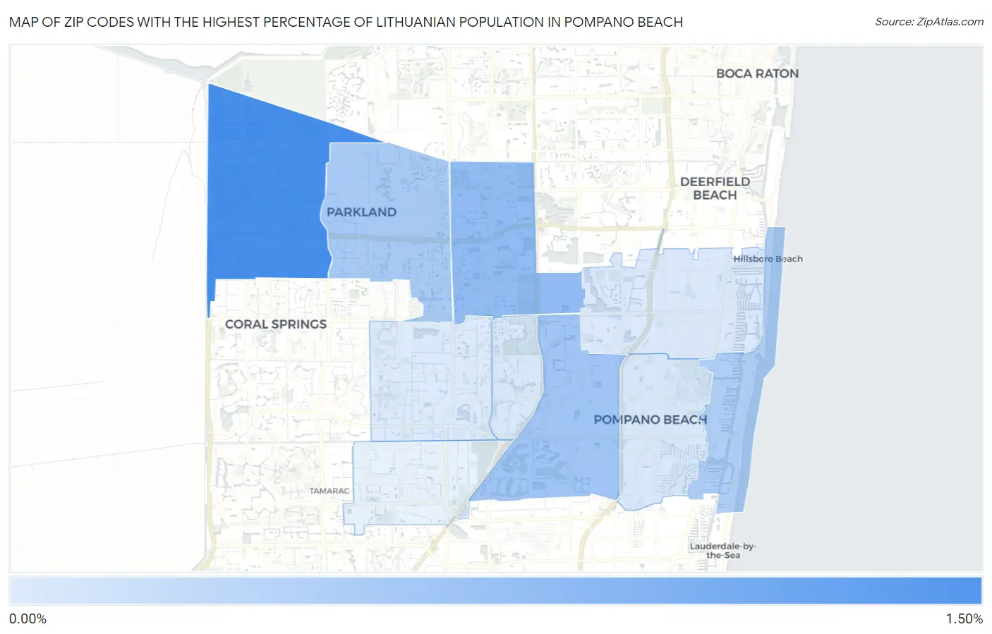 Zip Codes with the Highest Percentage of Lithuanian Population in Pompano Beach Map