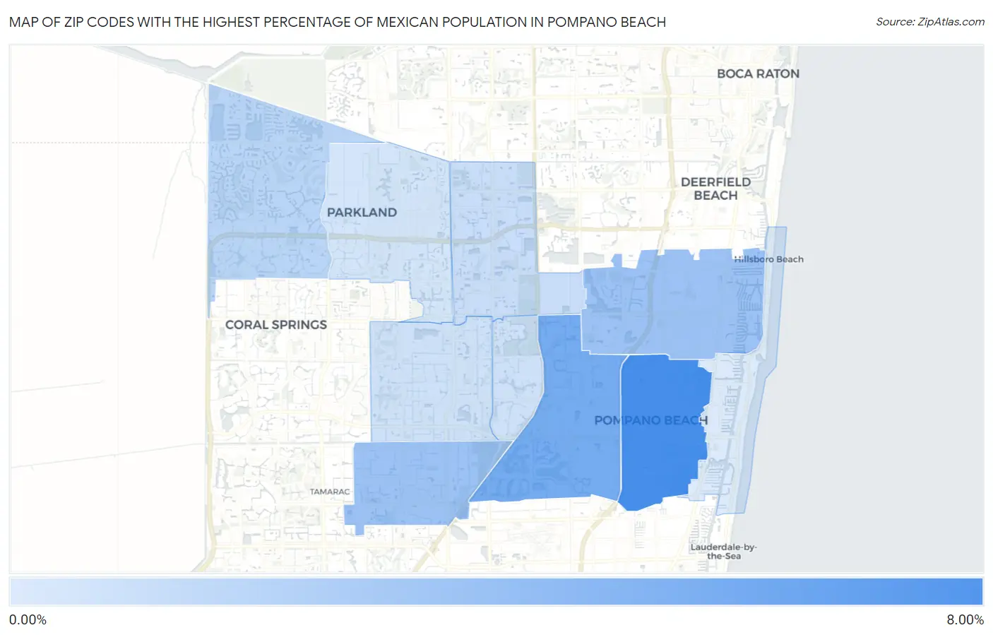 Zip Codes with the Highest Percentage of Mexican Population in Pompano Beach Map