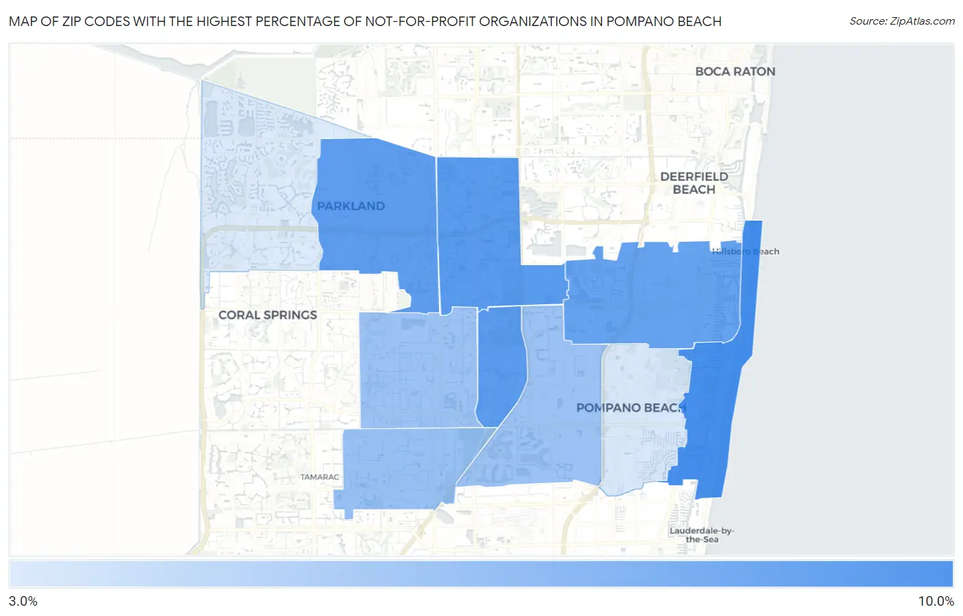 Zip Codes with the Highest Percentage of Not-for-profit Organizations in Pompano Beach Map