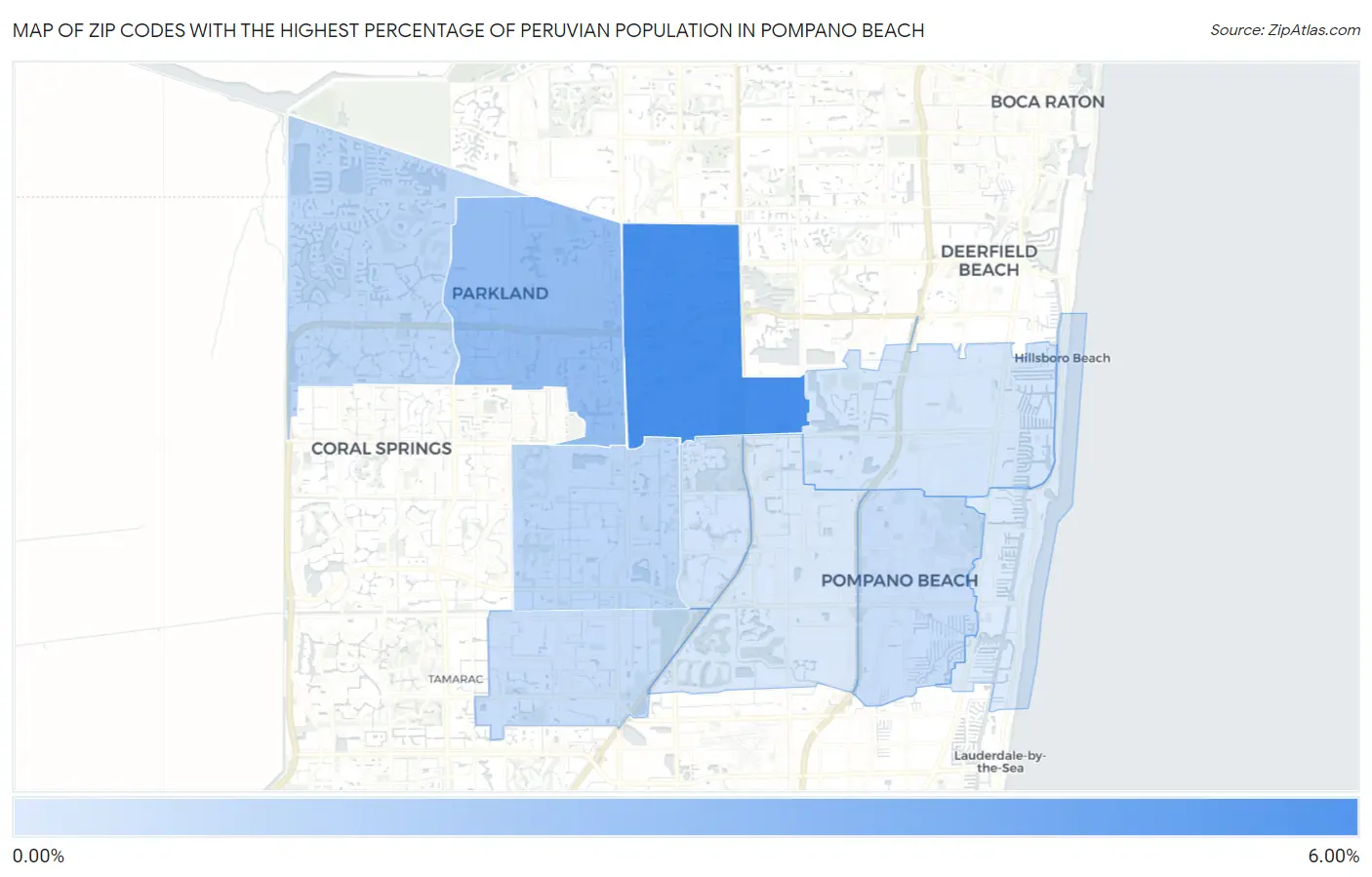 Zip Codes with the Highest Percentage of Peruvian Population in Pompano Beach Map