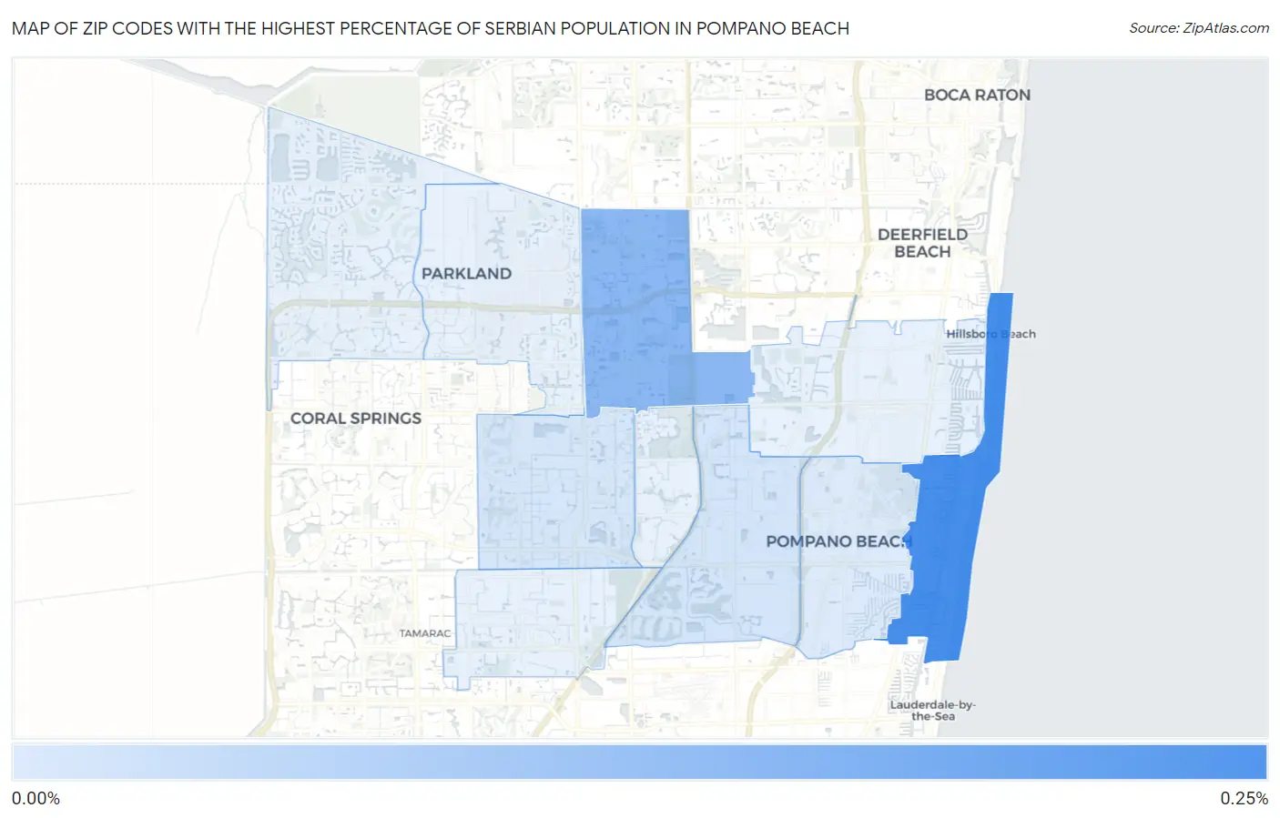 Zip Codes with the Highest Percentage of Serbian Population in Pompano Beach Map