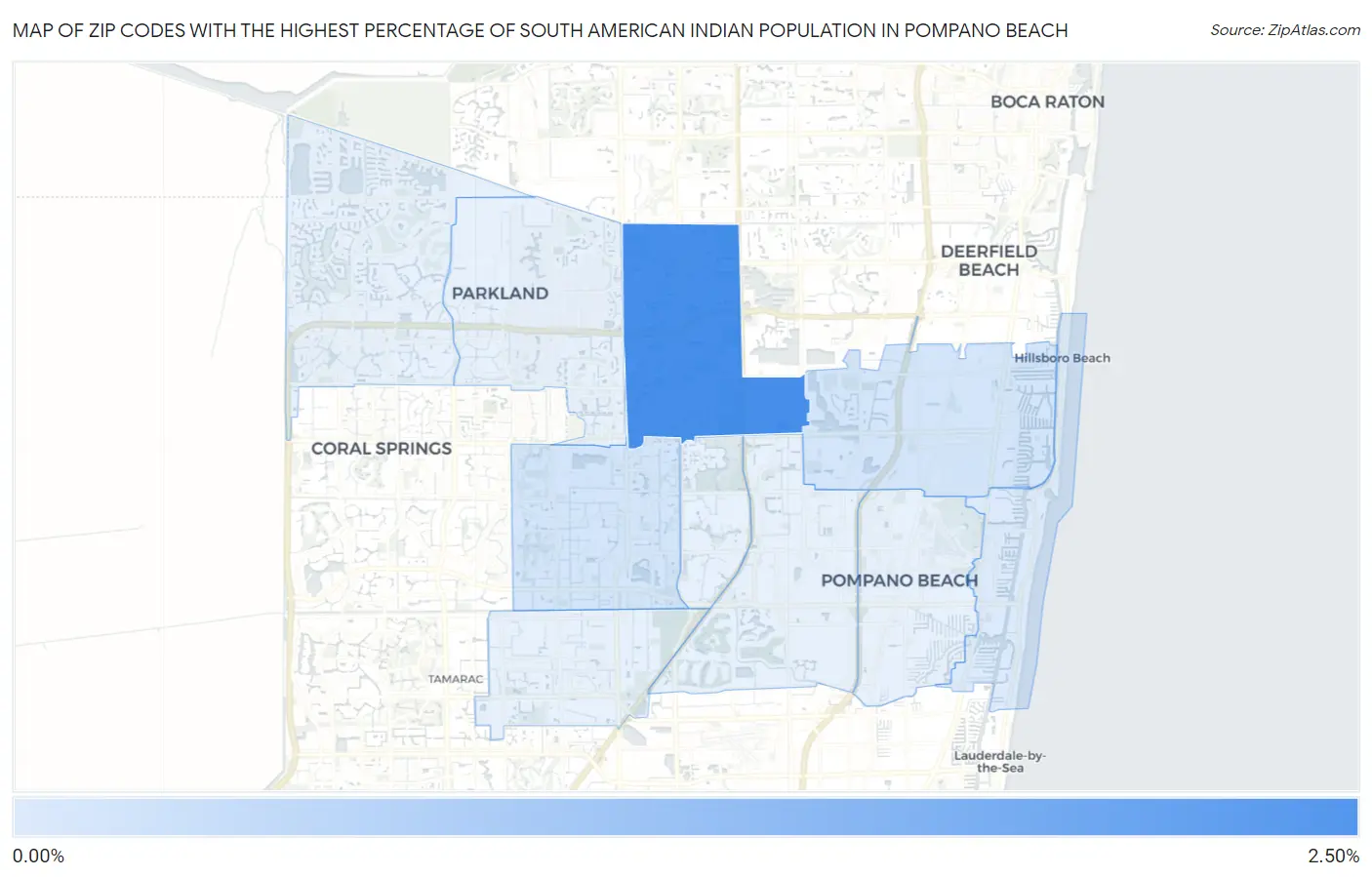 Zip Codes with the Highest Percentage of South American Indian Population in Pompano Beach Map