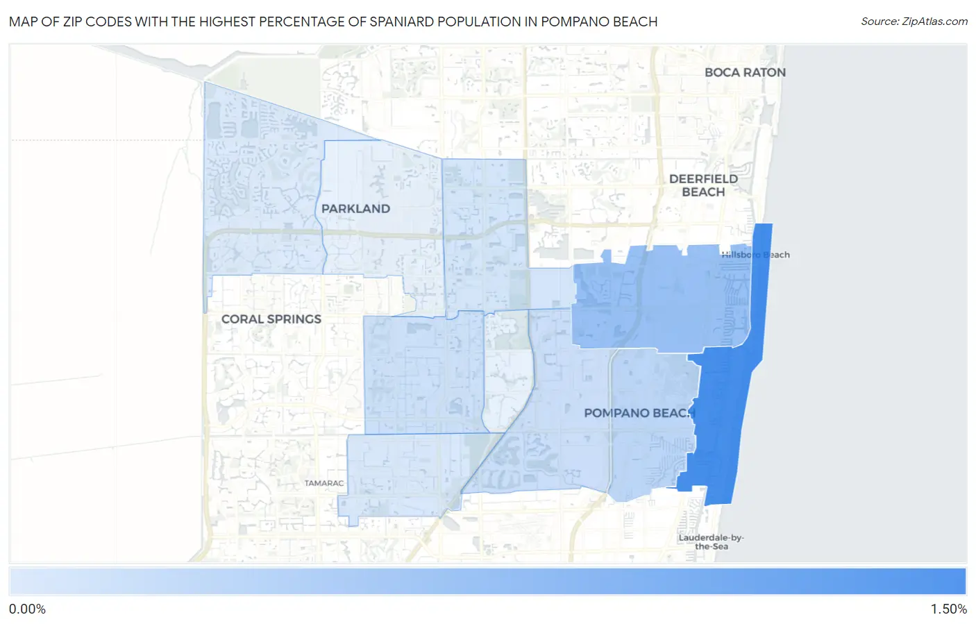 Zip Codes with the Highest Percentage of Spaniard Population in Pompano Beach Map