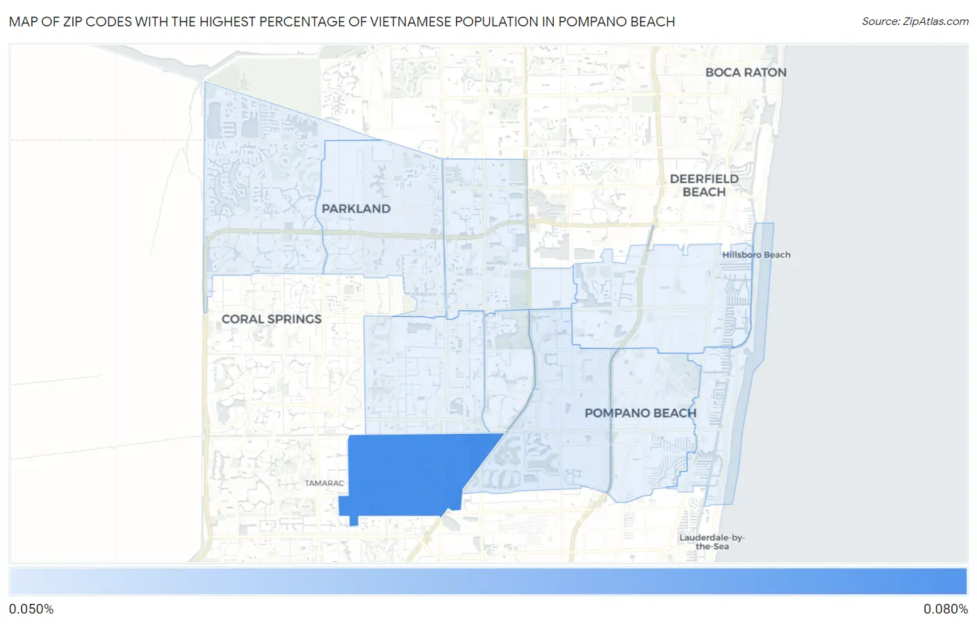 Zip Codes with the Highest Percentage of Vietnamese Population in Pompano Beach Map