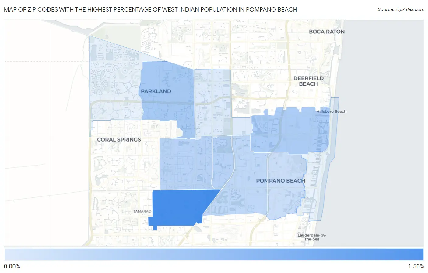 Zip Codes with the Highest Percentage of West Indian Population in Pompano Beach Map