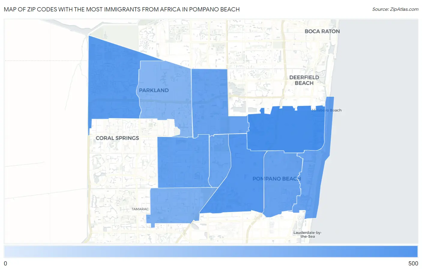 Zip Codes with the Most Immigrants from Africa in Pompano Beach Map