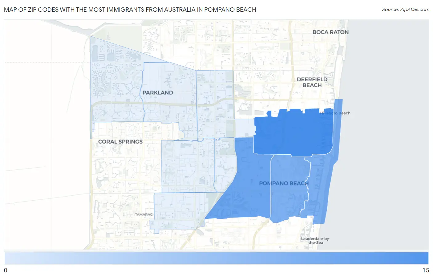 Zip Codes with the Most Immigrants from Australia in Pompano Beach Map