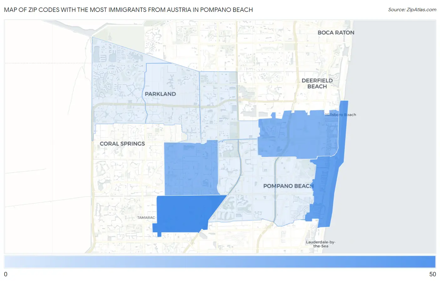 Zip Codes with the Most Immigrants from Austria in Pompano Beach Map